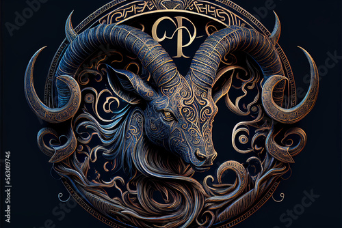 Capricorn Zodiac Sign, Horoscope Symbol, Magic Astrology Goat, Generative AI Illustration © artemstepanov