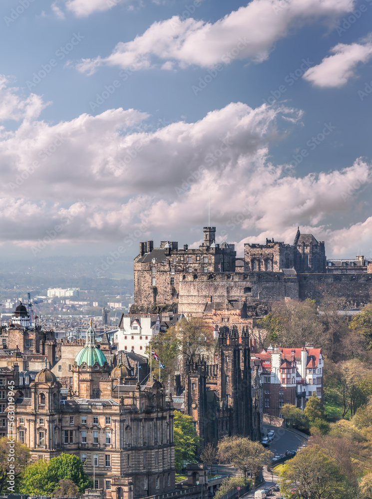 Panorama with Edinburgh Castle seen from Calton Hill, Scotland, UK
