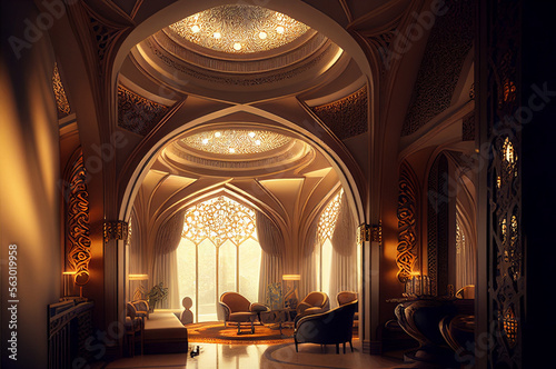 Luxury Oriental Arab Hotel Room  Generative AI Illustration