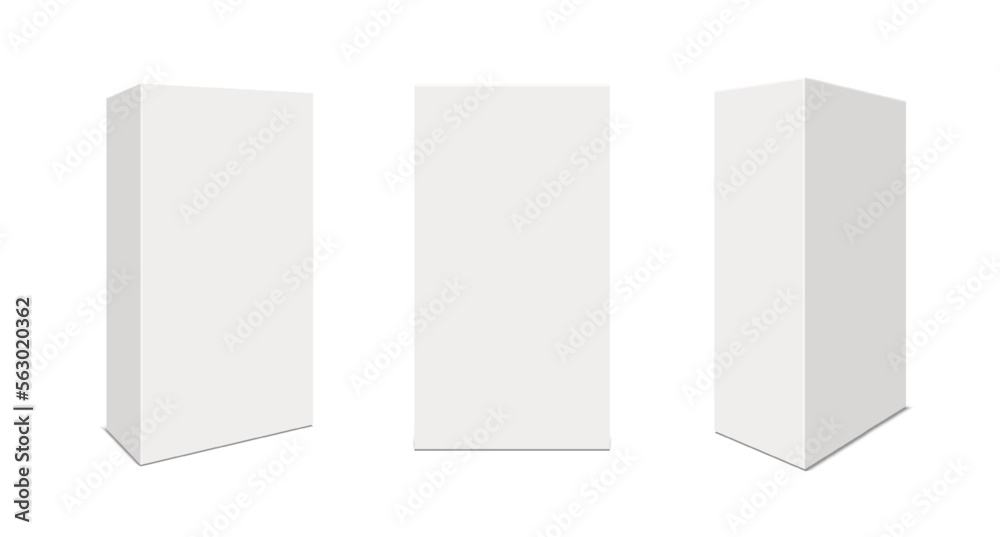 White cardboard package box template. Realistic empty box mockup for product packaging isolated on white background. Vector illustration