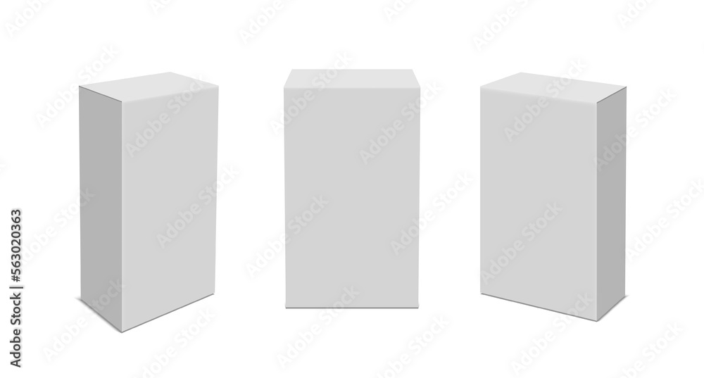 White cardboard package box template. Realistic empty box mockup for product packaging isolated on white background. Vector illustration White cardboard package box template. Realistic empty box mockup for product packaging isolated on white background. Vector illustration