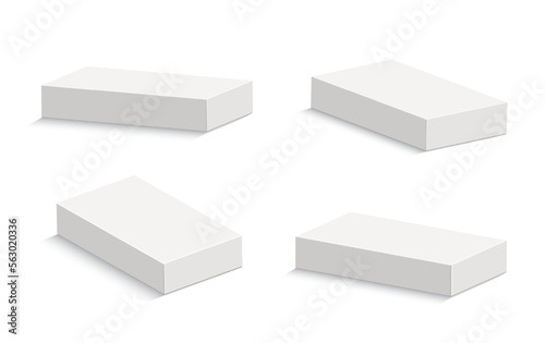 White cardboard package box template. Realistic empty box mockup for product packaging isolated on white background. Vector illustration