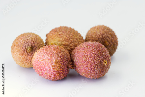 Lichi Fruits on white background. Close-up and selective focus. 