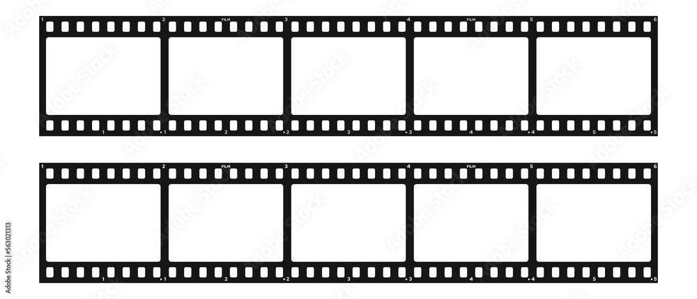 Set of filmstrip isolated on transparent background. Retro film strip frame