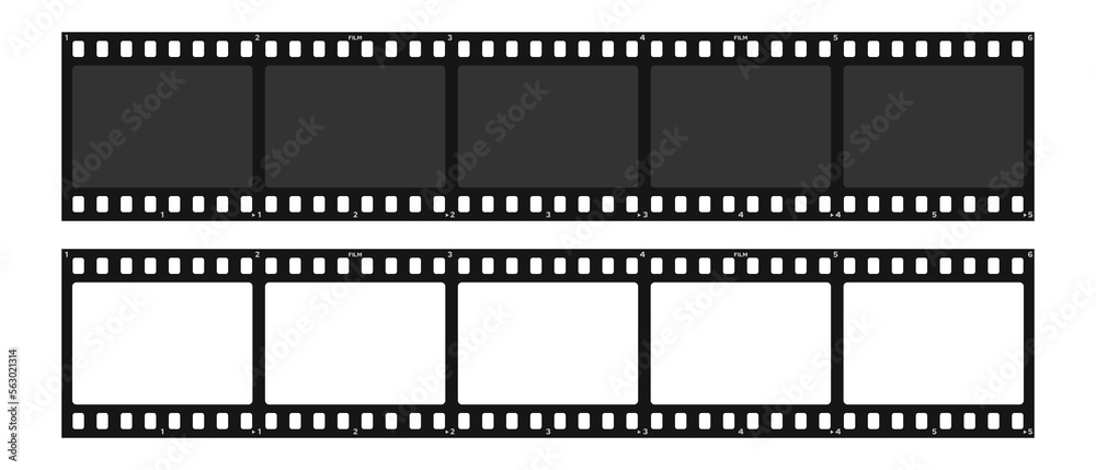 Set of filmstrip isolated on transparent background. Retro film strip frame