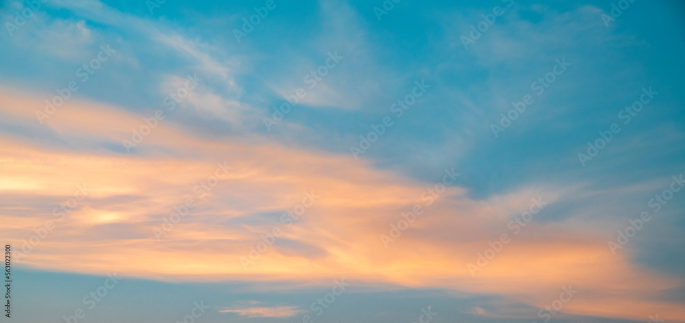 Beautiful  bright sunset sky with clouds. Sunset sky background.