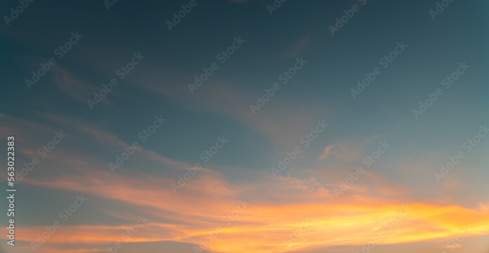 Beautiful  bright sunset sky with clouds. Sunset sky background.