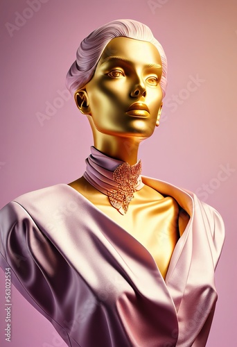 Luxury golden female mannequin. Fashionable illustration Generative art