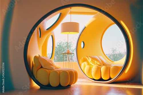 Futuristic bedroom interior, science fiction architecture, modern bedroom, futuristic design apartment, ai-generative digital art. photo