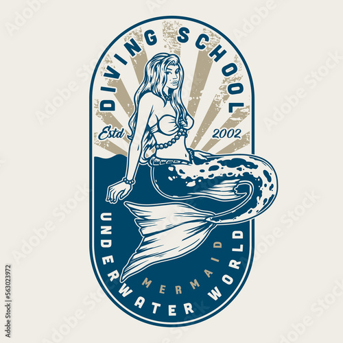 Diving school vintage colorful label