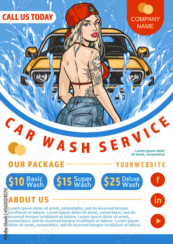 Car wash service colorful template