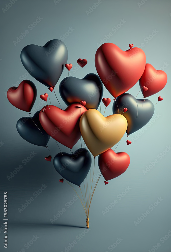Heart shaped balloons. Heart balloon on blue background. Symbol of love. Valentines day background. Love background. Velentines day illustration. - obrazy, fototapety, plakaty 