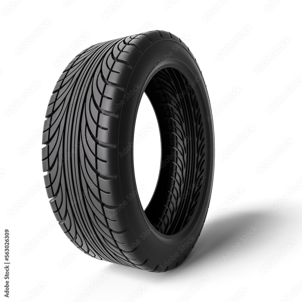 Rubber car wheel tire isolated on white background 3d illustration rendered