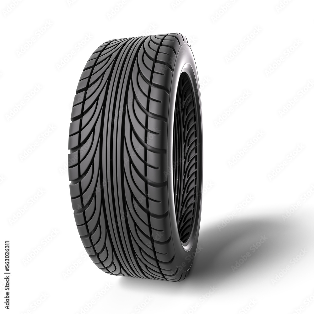 Rubber car wheel tire isolated on white background 3d illustration rendered