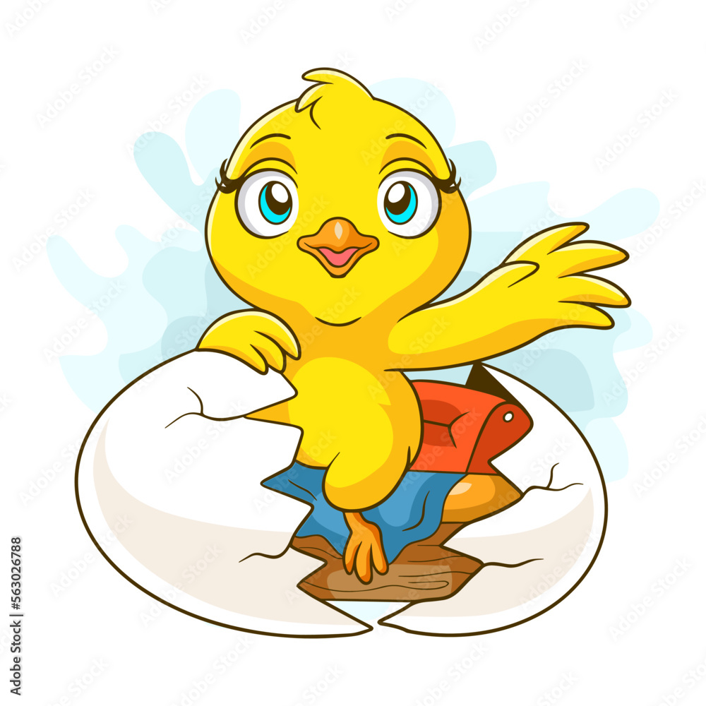 Cartoon chick waking up in an egg on a white background Cartoon chick waking up in an egg on a white background