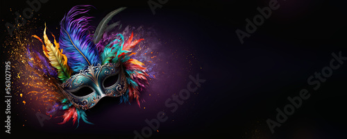 Multicolored carnival mask banner with space for text photo