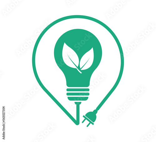 Save energy icon. Eco bulb lamp with leaf. Light bulb with eco plug. Energy saving symbol. Vector