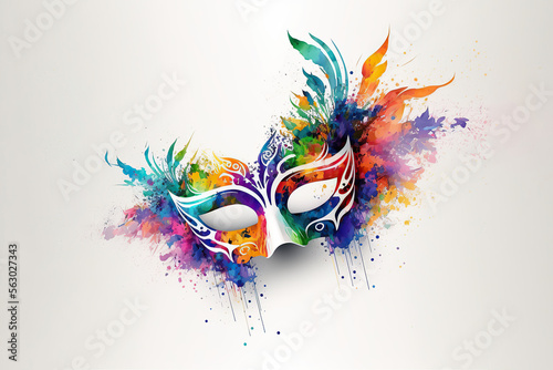  Carnival mask isolated on white background, watercolor style, generative ai 