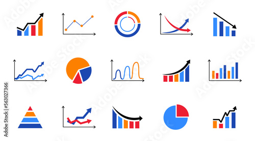 Graphs and charts icon set. Business statistics icons. Diagram icons. Statistics and data infographic elements. Vector