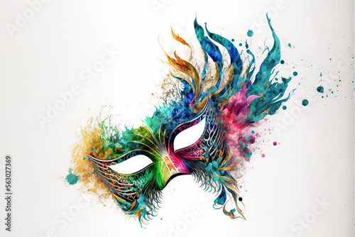  Carnival mask isolated on white background, watercolor style, generative ai 
