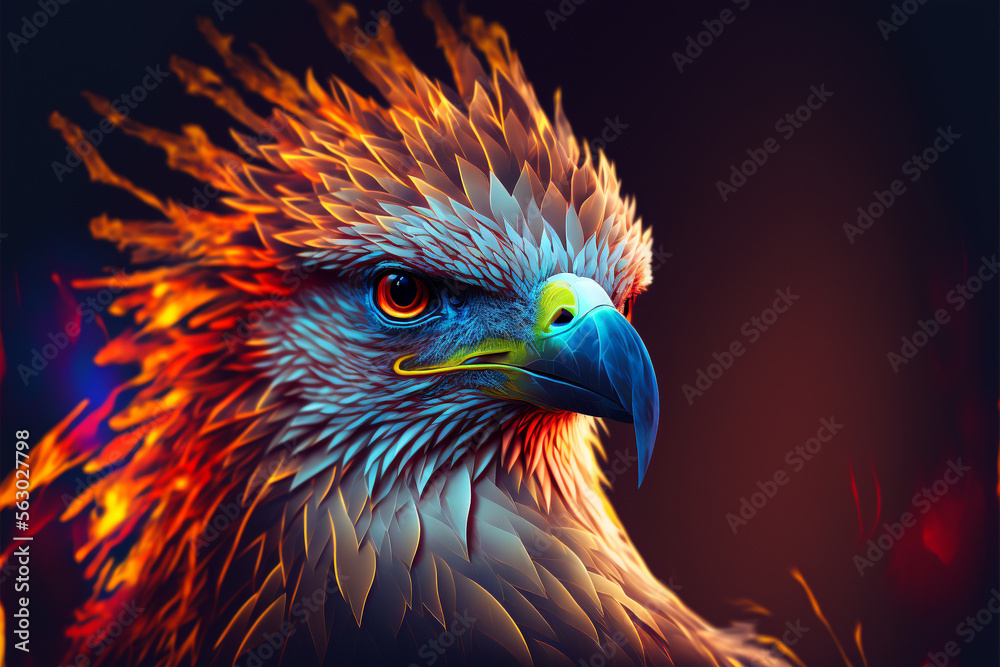 Philippine eagle. Bright neon portrait, polygon style, Geometric style,  cartoon style, neon style. print for cases, Generative AI Stock  Illustration | Adobe Stock