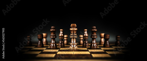 Fotografiet King chess pieces stand leader with team concepts of challenge or business teamwork volunteer or wining and leadership strategic plan and risk management or team player