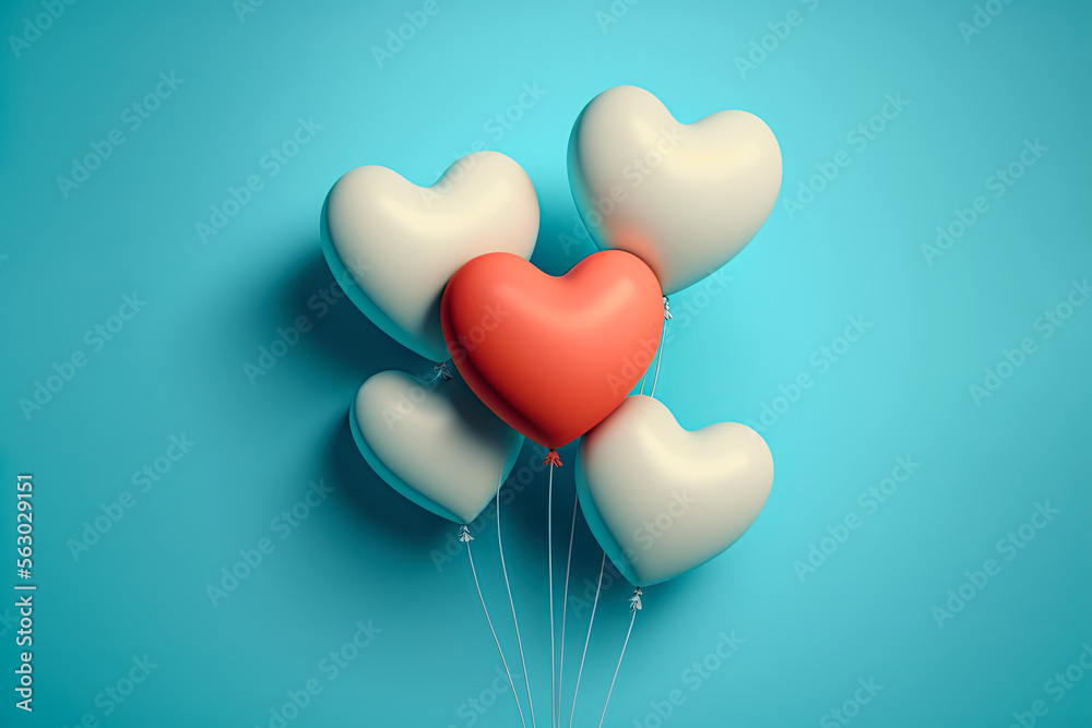 Heart shaped balloons. Heart balloon on blue background. Symbol of love. Valentines day background. Love background. Velentines day illustration.