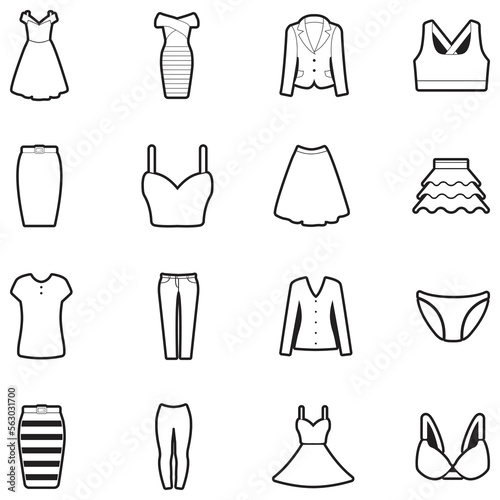 Clothing and Dress Icons. Line With Fill Design. Vector Illustration.