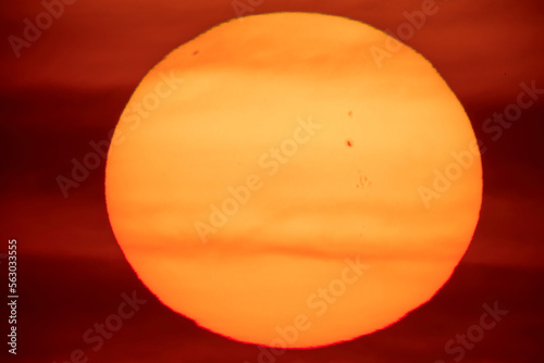 Billede på lærred Big sun with sunspots photographed through a large focal telescope