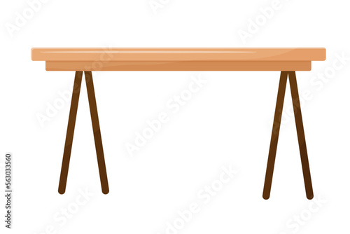 Wooden table in cartoon style. Flat vector illustration of furniture for apartment house or office. Comfortable desk or kitchen table.