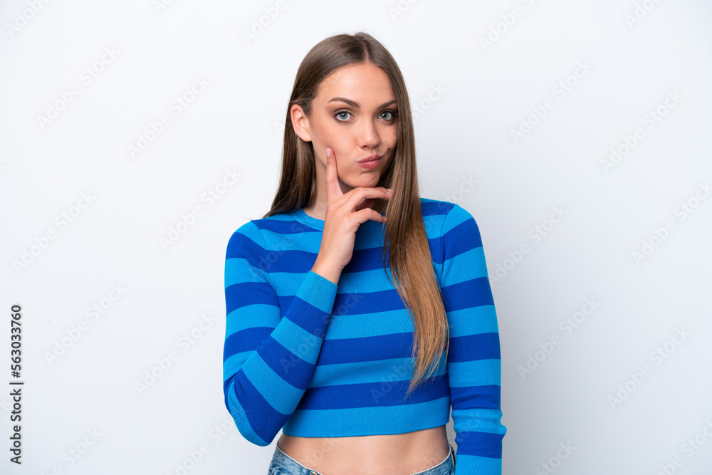 Young caucasian woman isolated on white background and thinking Young caucasian woman isolated on white background and thinking