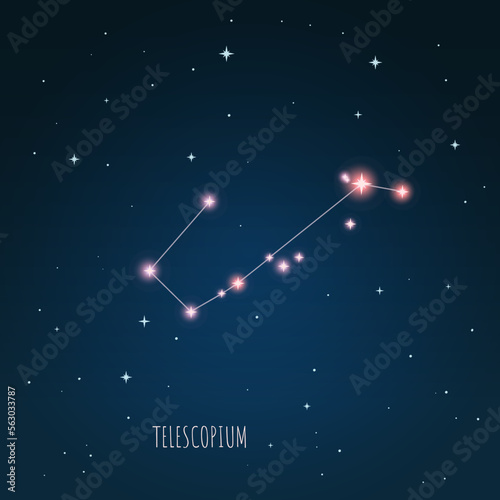 Constellation scheme in starry sky. Open space. Vector illustration Telescopium constellation through a telescope photo