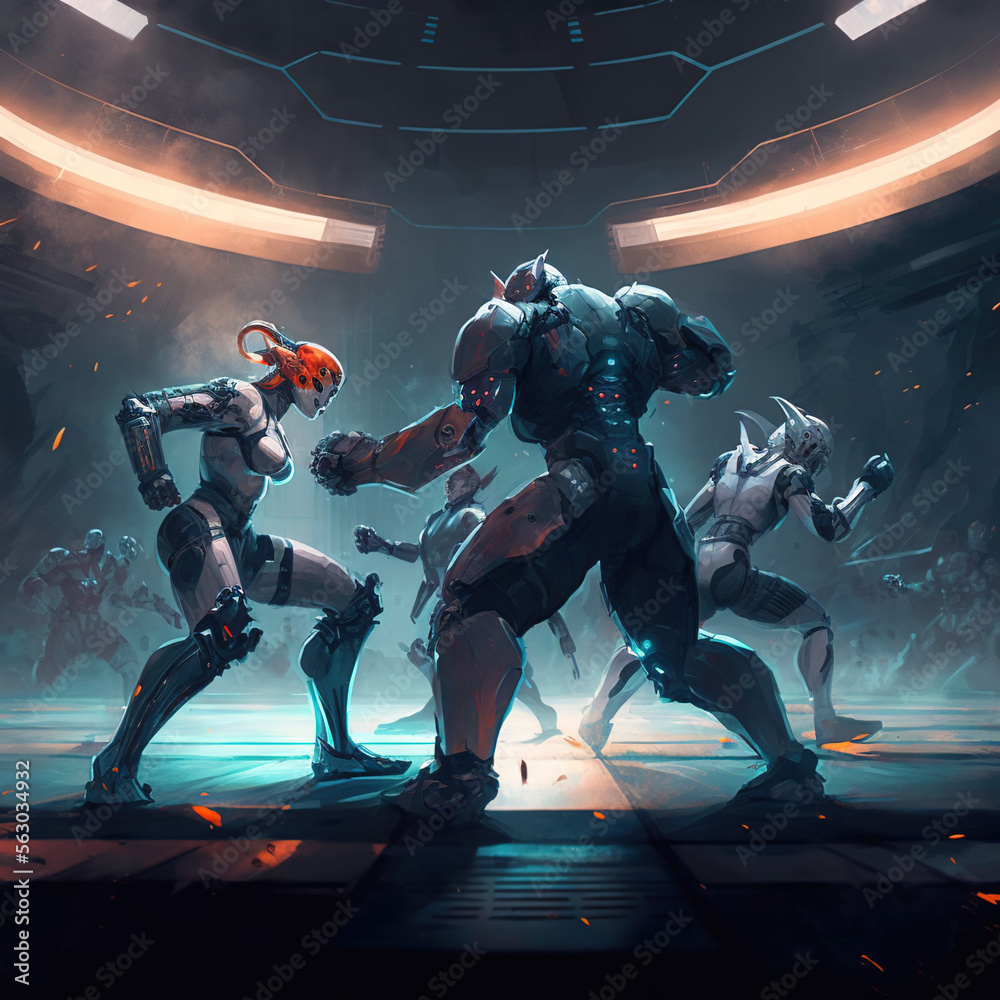 Fototapeta premium robots fighting in a ring