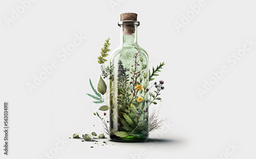 Fototapeta Herb oil bottles homeopathy herbs. Generative AI,