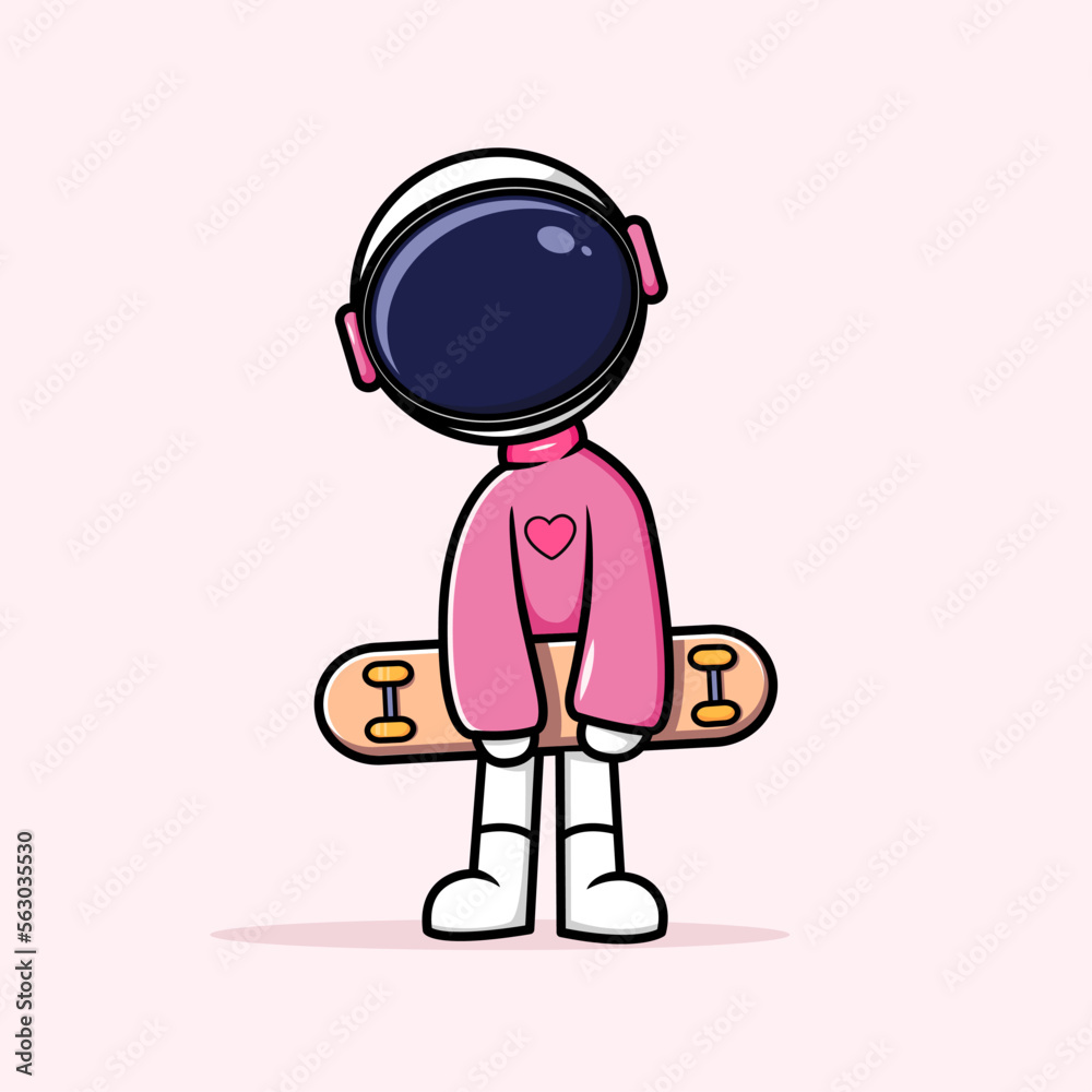 Cute Astronaut Hold Skate Board Icon Cartoon Vector Icon Illustration. Science Technology Icon Concept Isolated Premium Vector. Flat Cartoon Style Cute Astronaut Hold Skate Board Icon Cartoon Vector Icon Illustration. Science Technology Icon Concept Isolated Premium Vector. Flat Cartoon Style