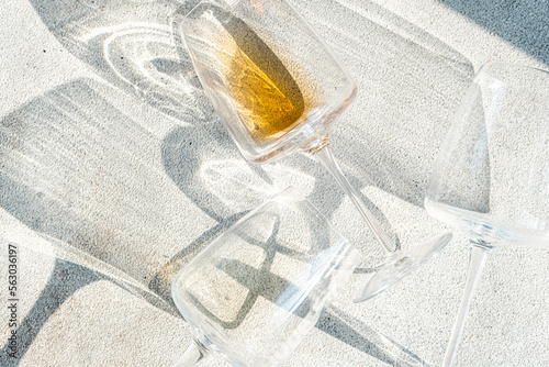 Glasses of white dry wine