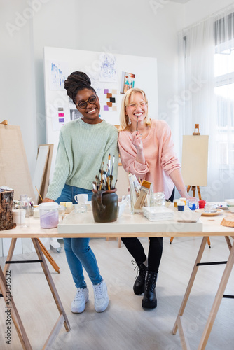 Young female artists are in their painting studio 