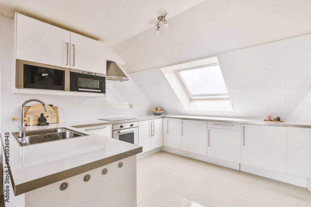 Interior of modern white kitchen