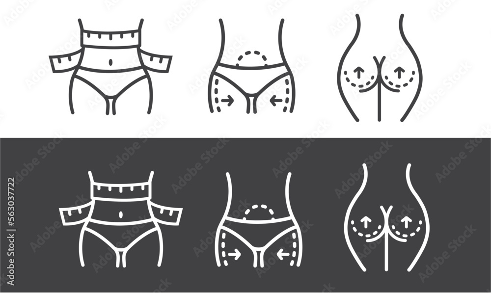 Set of elements illustrating slimming, losing weight, diet. Set of elements illustrating slimming, losing weight, diet.