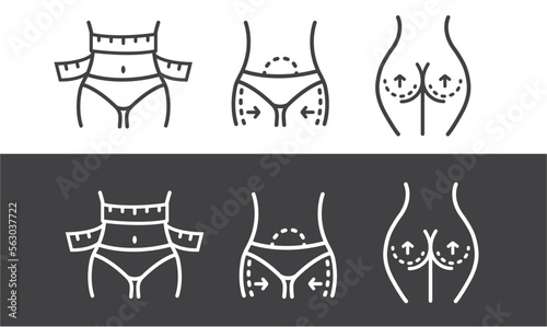 Set of elements illustrating slimming, losing weight, diet.