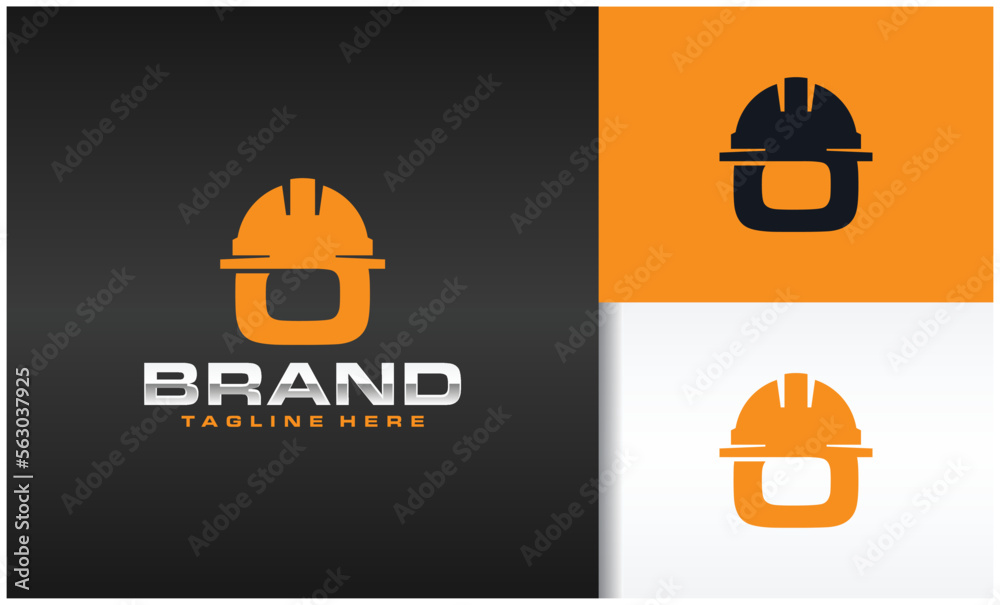 letter O logo with construction helmet silhouette letter O logo with construction helmet silhouette