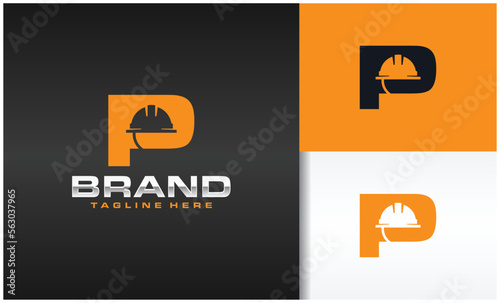 letter P logo with construction helmet silhouette