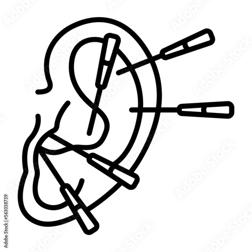 Non-surgical ear pinning concept, Ear Correction or EarFold Creation vector line icon design, beauty and personal care symbol, cosmetic dermatology sign, body aesthetics stock illustration 