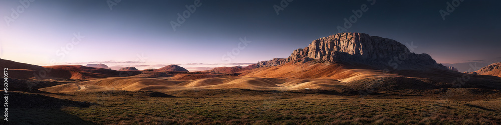 Illustration of a mountain landscape with sand a green grass Illustration of a mountain landscape with sand a green grass