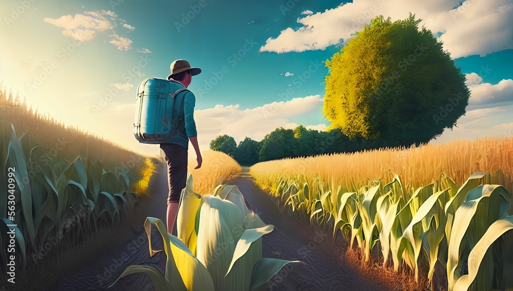 Fototapeta premium (4k) Person standing in a cornfield made with generative AI-Technology