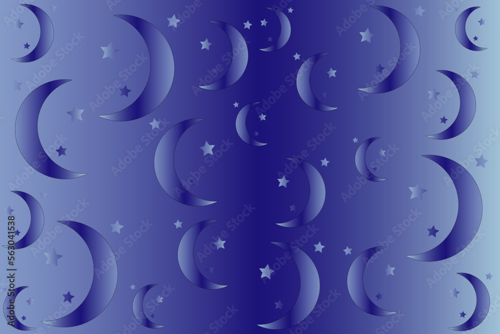 Abstract vector background with moon and stars in gradient colors