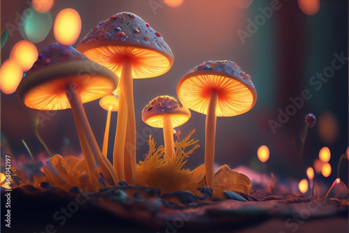 Illustration of a Colorful Mushroom fungi. Generative AI