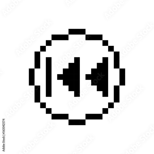 Black rewind button, pixel art design.