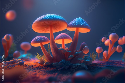 Illustration of a Colorful Mushroom fungi. Generative AI