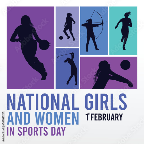 national girl and women in sport day illustration, perfect for office, company, school, social media, advertising, printing and more